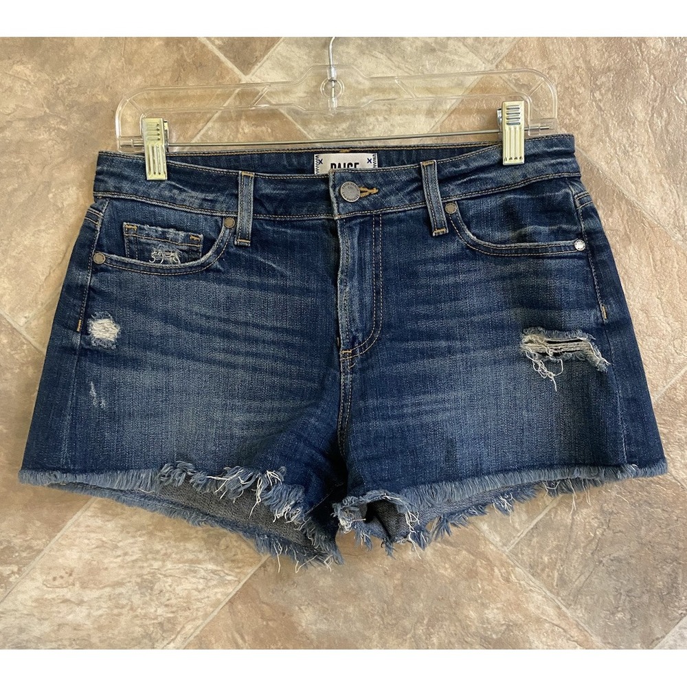 Paige Shorts Women's 27 Blue Denim Daryn Short Distressed Frayed Hem‎ Mid Rise